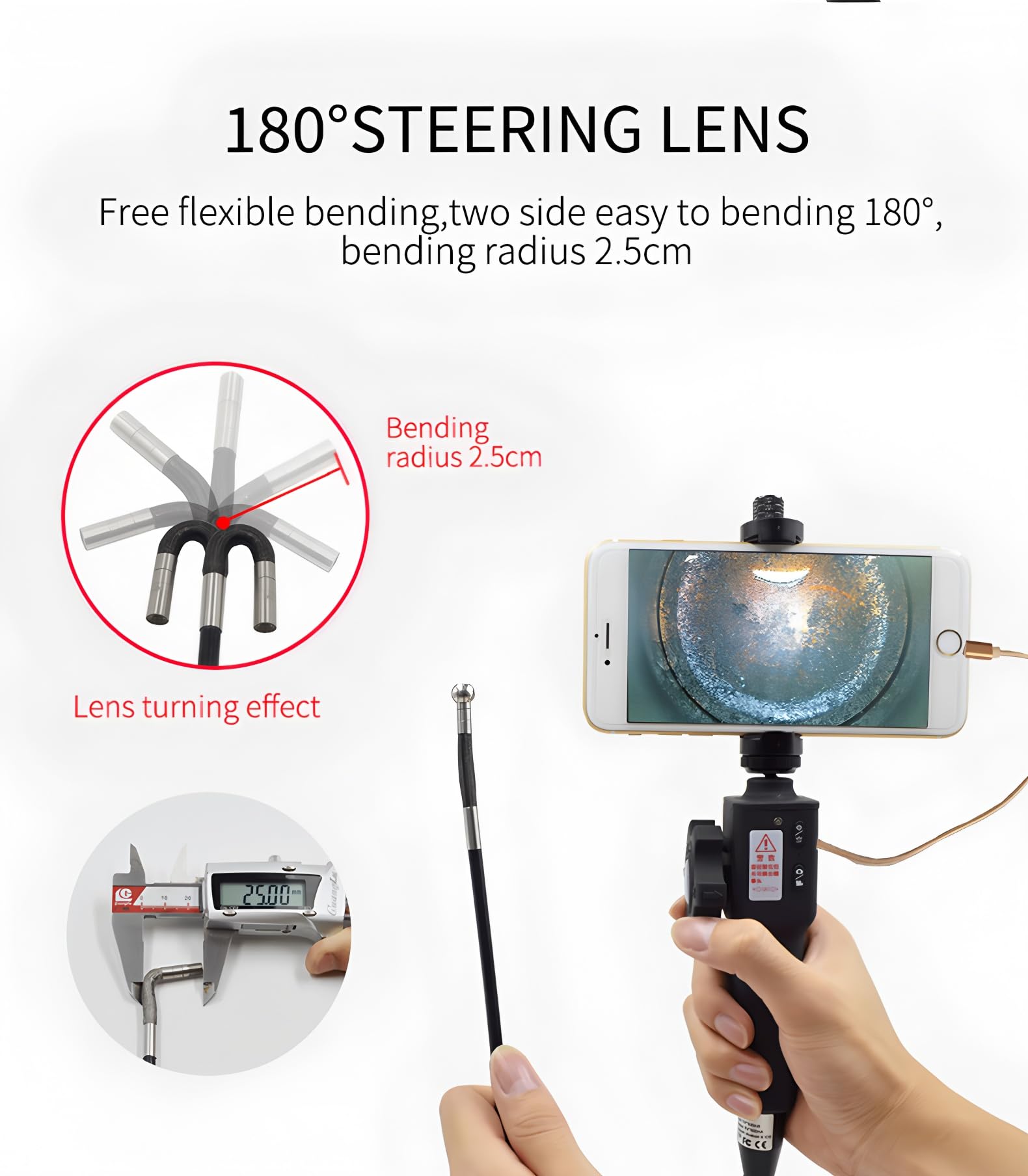 Fotocamera di ispezione 1080P vista laterale da 5,5 mm e 1M, borescope endoscopico impermeabile IP67 per l'ispezione di tubazioni, scarichi, muri e veicoli
