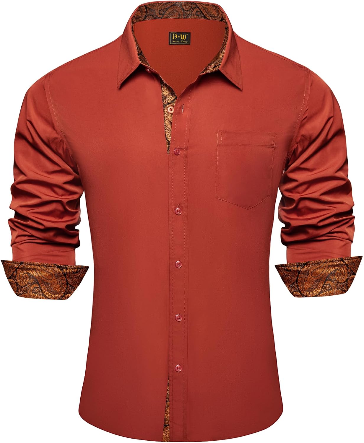 Barry.Wang Men's Dress Shirts Checkered Paisley Collar Cuff Contrast Button Down Long Sleeve Formal Casual Shirt Western
