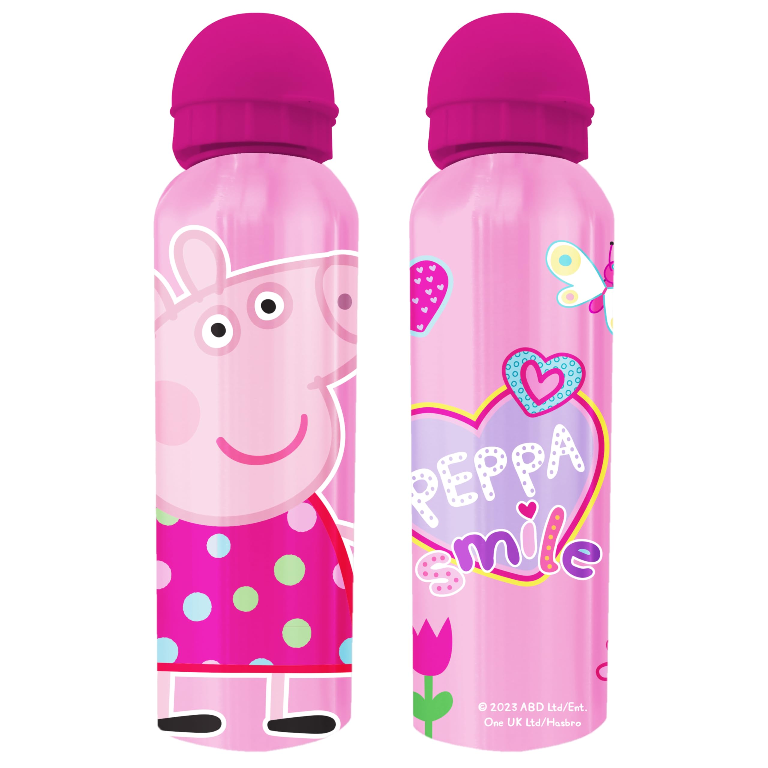 NMB FASHIONS PeppaPig Reusable Aluminum Bottle, Durable Design, Travel Bottle, 500ml, Featuring Marvel Characters Water Bottles for Kids Ages 3+ Years (PeppaPig Pink)
