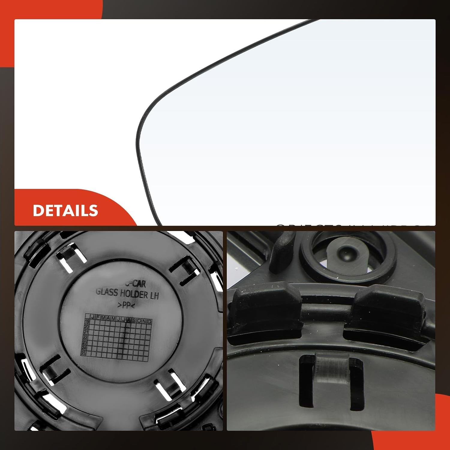 A-Premium Left Driver Side Non-Heated Mirror Glass with Backing Plate - Compatible with Kia Forte 2019-2024, Forte5 2020-2024 - Exterior Side View Flat Mirror