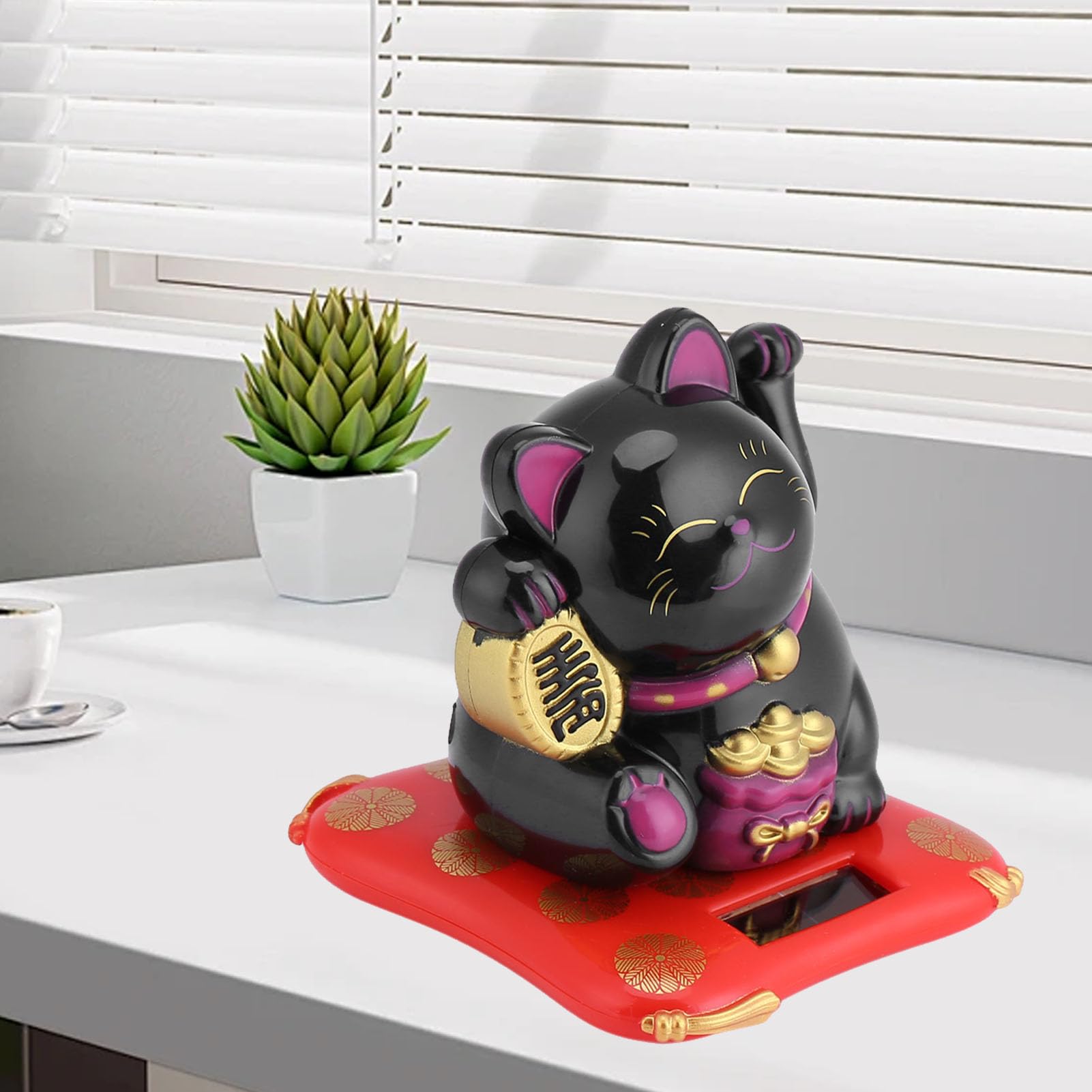 Leopacat Solar Powered Waving Cat,Maneki Neko Figurine,Japanese Lucky Fortune Cat with Moving Arm for Wealth & Health - Image 3