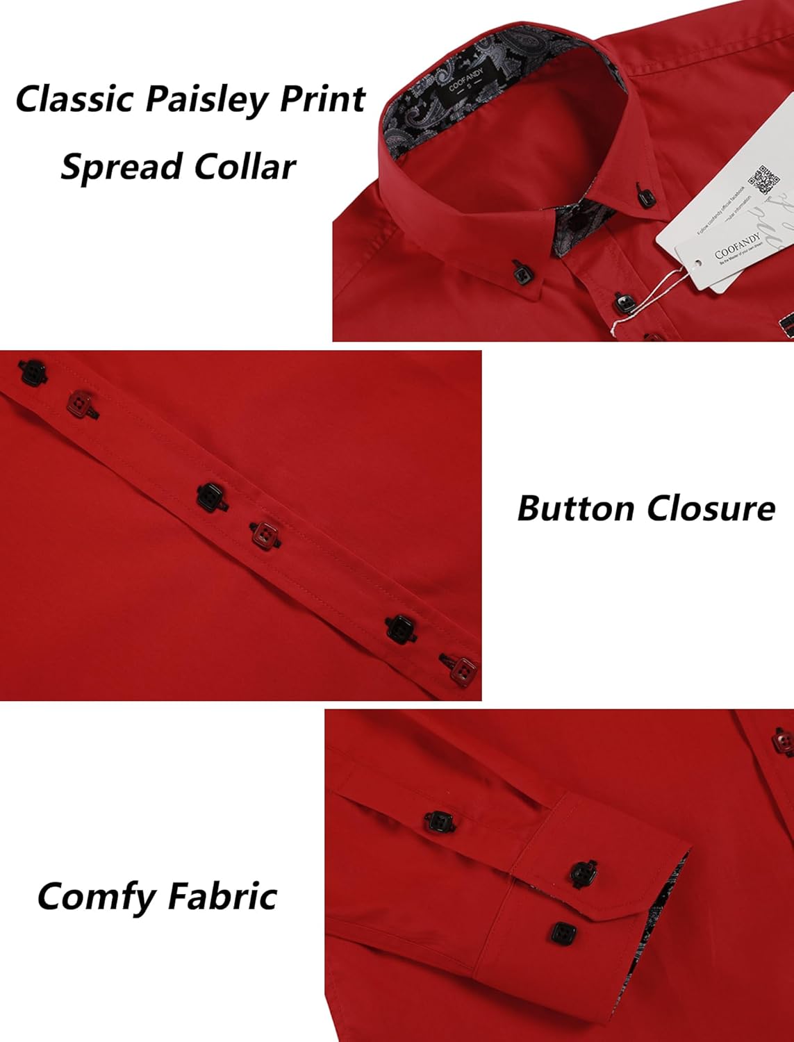 COOFANDY Mens Dress Shirt Long Sleeve Casual Button Down Paisley Shirts Party Wedding Dress Shirt - Image 5