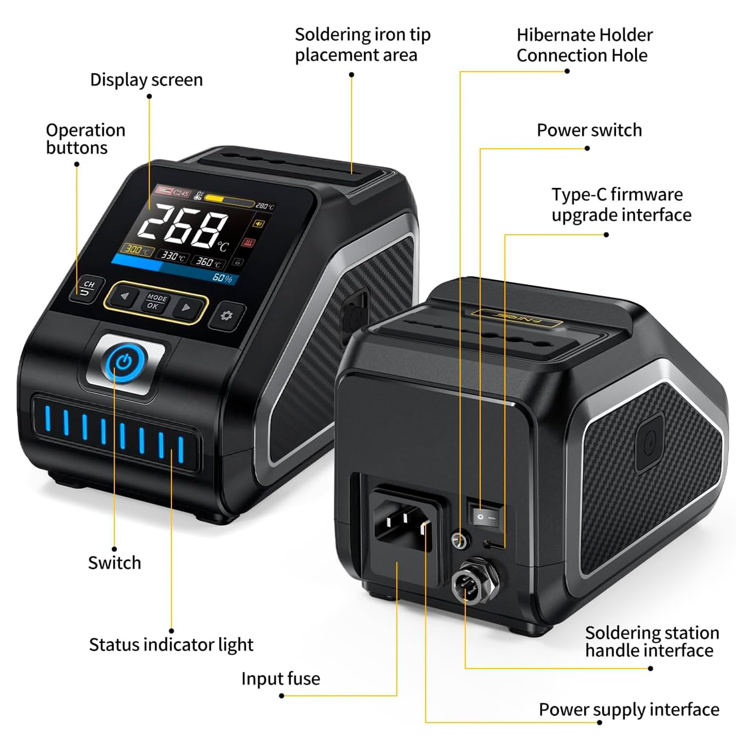 FNIRSI stacja lutownicza 200W DWS-200 (Czarny, Included F210+F245 Full Set)