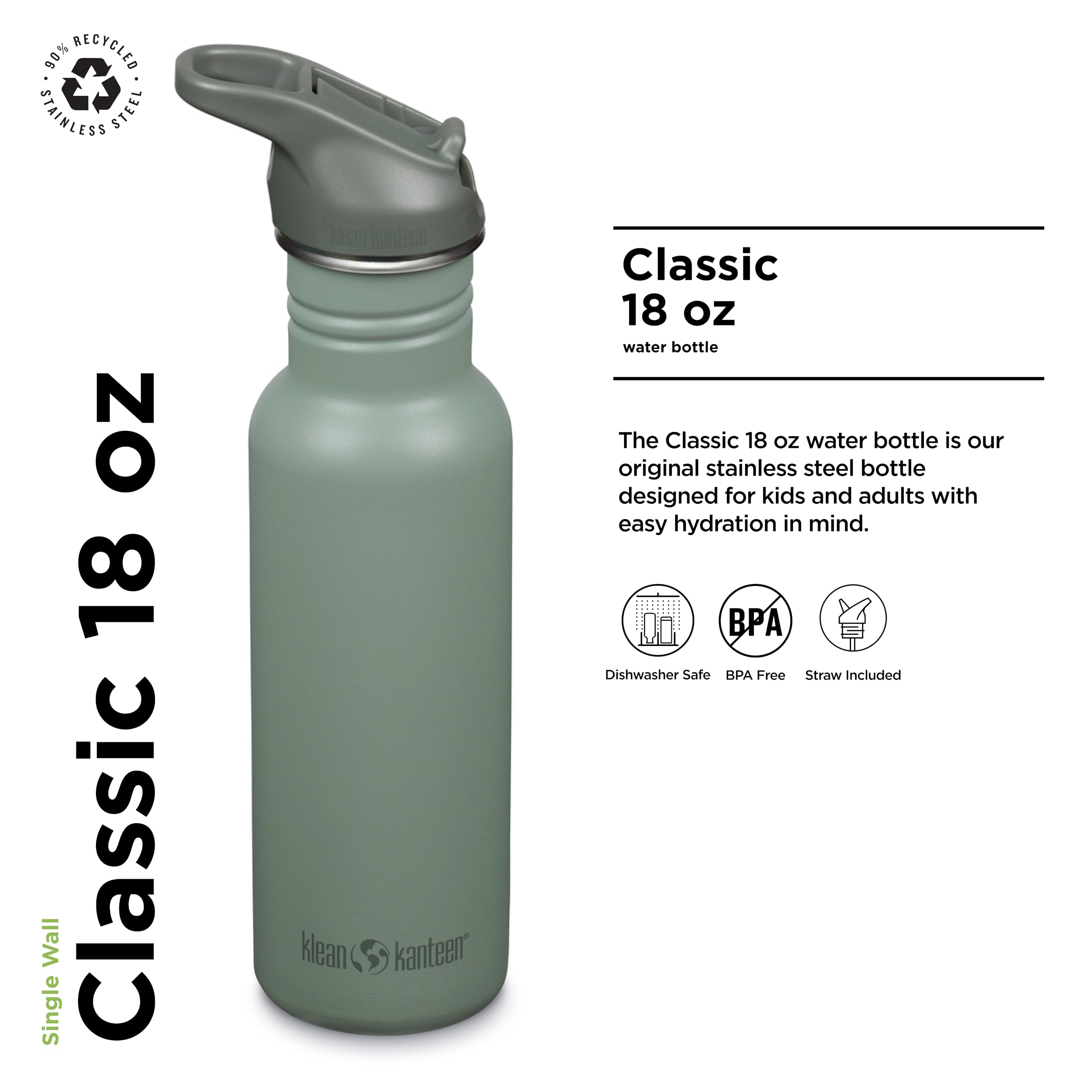 Amazon.com: Klean Kanteen 18 oz Classic Water Bottle with Flip