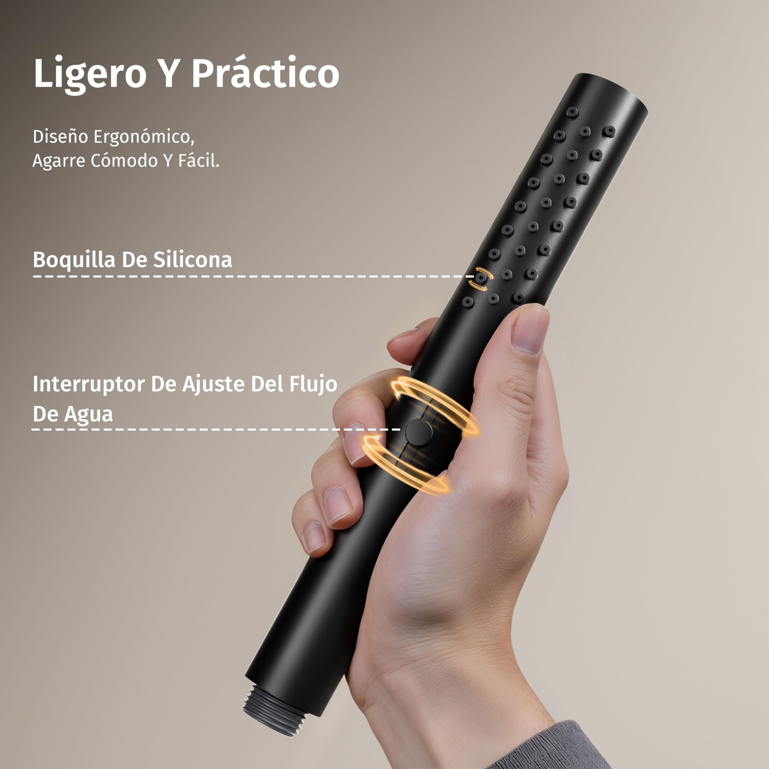 Alcachofa de Ducha,Con 2 modos de agua (modo lluvia y modo flujo fuerte),Conector universal,Forma redonda Mango Ducha,Ducha Baño,Negro,Ducha de mano + Manguera + Soporte