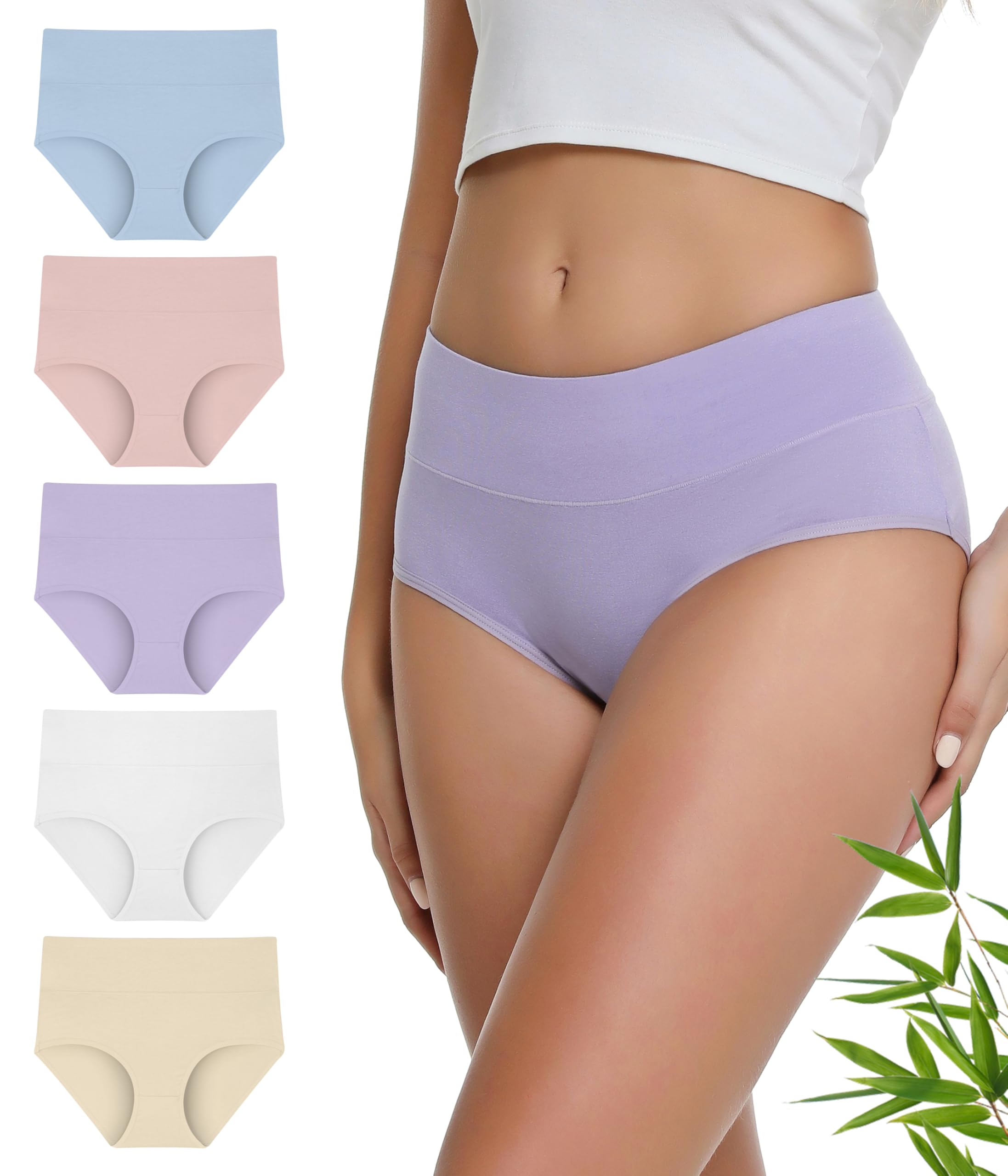 YESWEL Bambus Unterhosen Damen, Hohe Taille Unterwäsche, Stretch Slip Atmungsaktive Panties für Frauen 5er Pack (S-3XL)