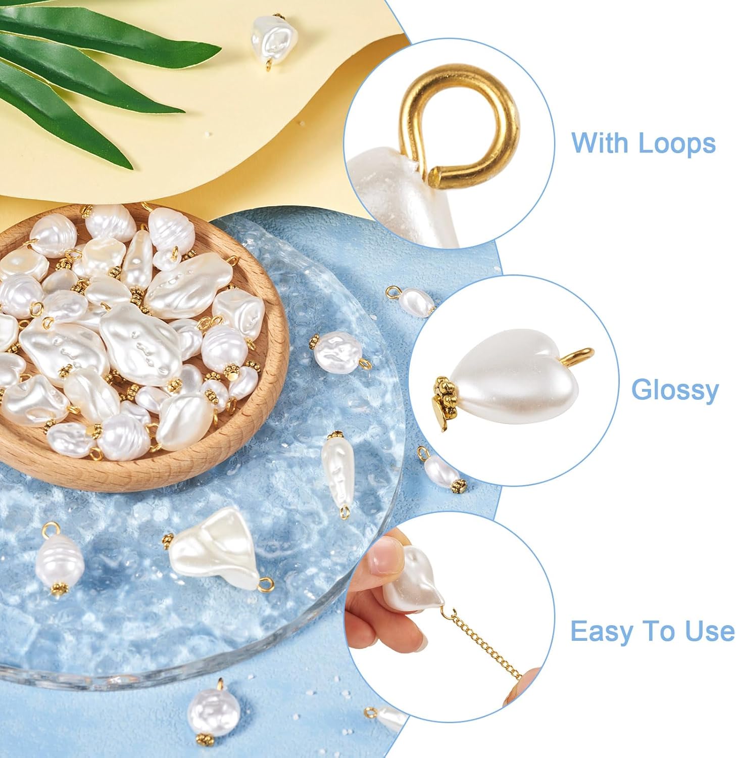 Cheriswelry 90Pcs White Pearl Pendants ABS Imitation Plastic Pearl Dangle Charms with Iron Alloy Findings 9 Styles 15-30mm for DIY Necklace Earring Jewelry Making Crafts - Image 3