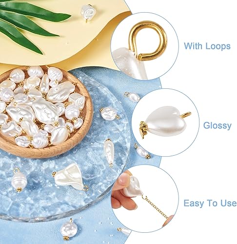 Miniatura 2 de Pandahall - 90 dijes de perlas de agua dulce de imitación de plástico ABS, 9 estilos, forma de lágrima, corazón ovalado, eslabones con lazo para