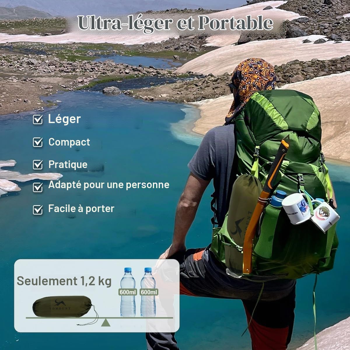TOMOUNT Sac de bivouac ultra léger en nylon - Tente de bivouac pour 1 personne - Étanche - Petite taille une fois pliée - Tente de trekking pour une personne - Pour la randonnée, le camping