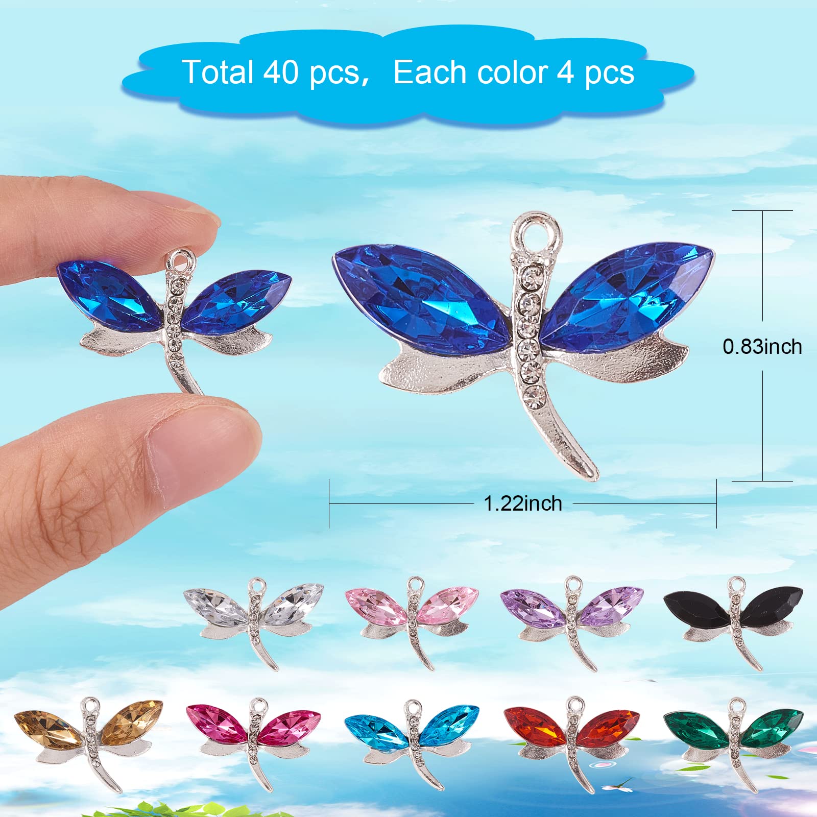 BEEFLYING 40 Pieces Dragonfly Alloy Charms Rhinestones Dangle Charms Imitation Dragonflies Pendants for Necklaces Bracelets Jewelry Making Crafts Supplies - Image 2