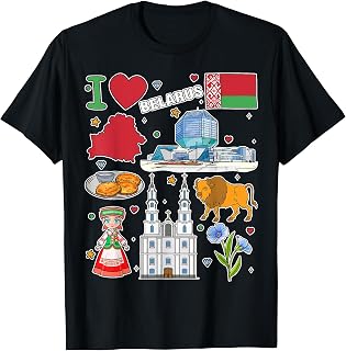 Belarusian hand drawn symbols, Belarus map, cultural icons T-Shirt