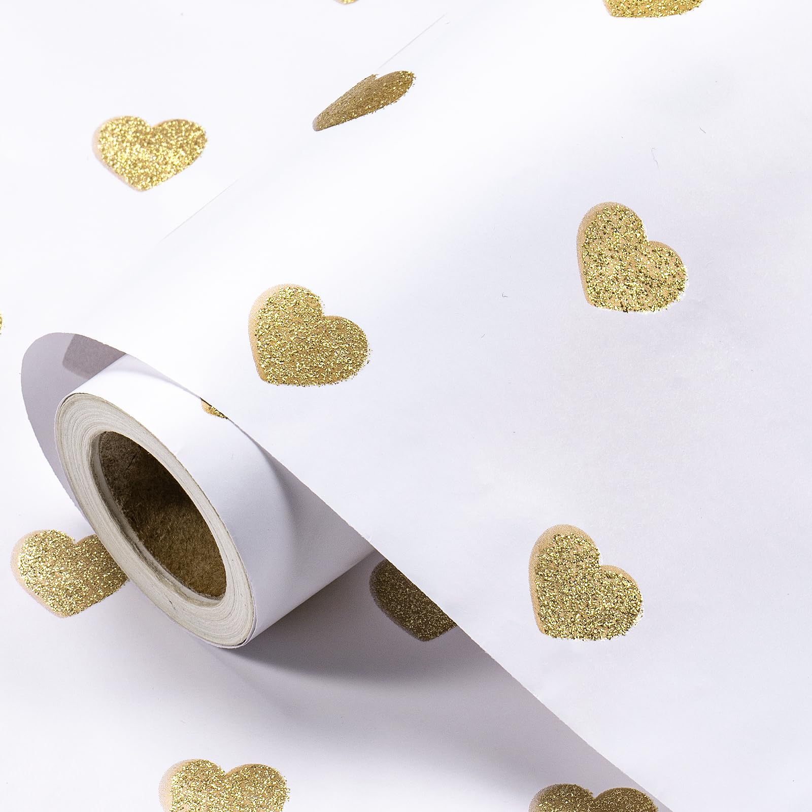 RUSPEPA Mini Heart Wrapping Paper Gold Foil Glitter Heart Design Elegant Romantic For Weddings Bridal Showers Valentine's Day Anniversaries Birthdays Parties 43.2cm x 5m