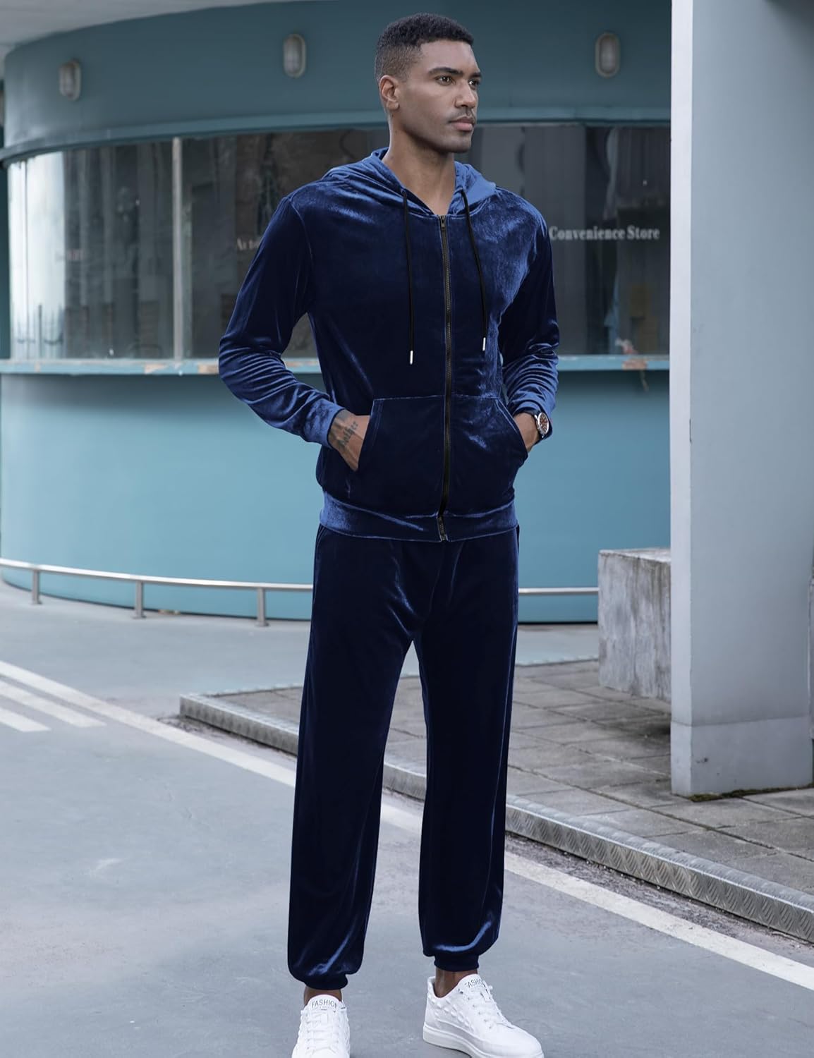 LecGee Mens Tracksuit Long Sleeve Full Zip Velour Hoodie Jacket Jogger Sweatpants Casual Velvet Sweatsuits Set M-3XL - Image 5