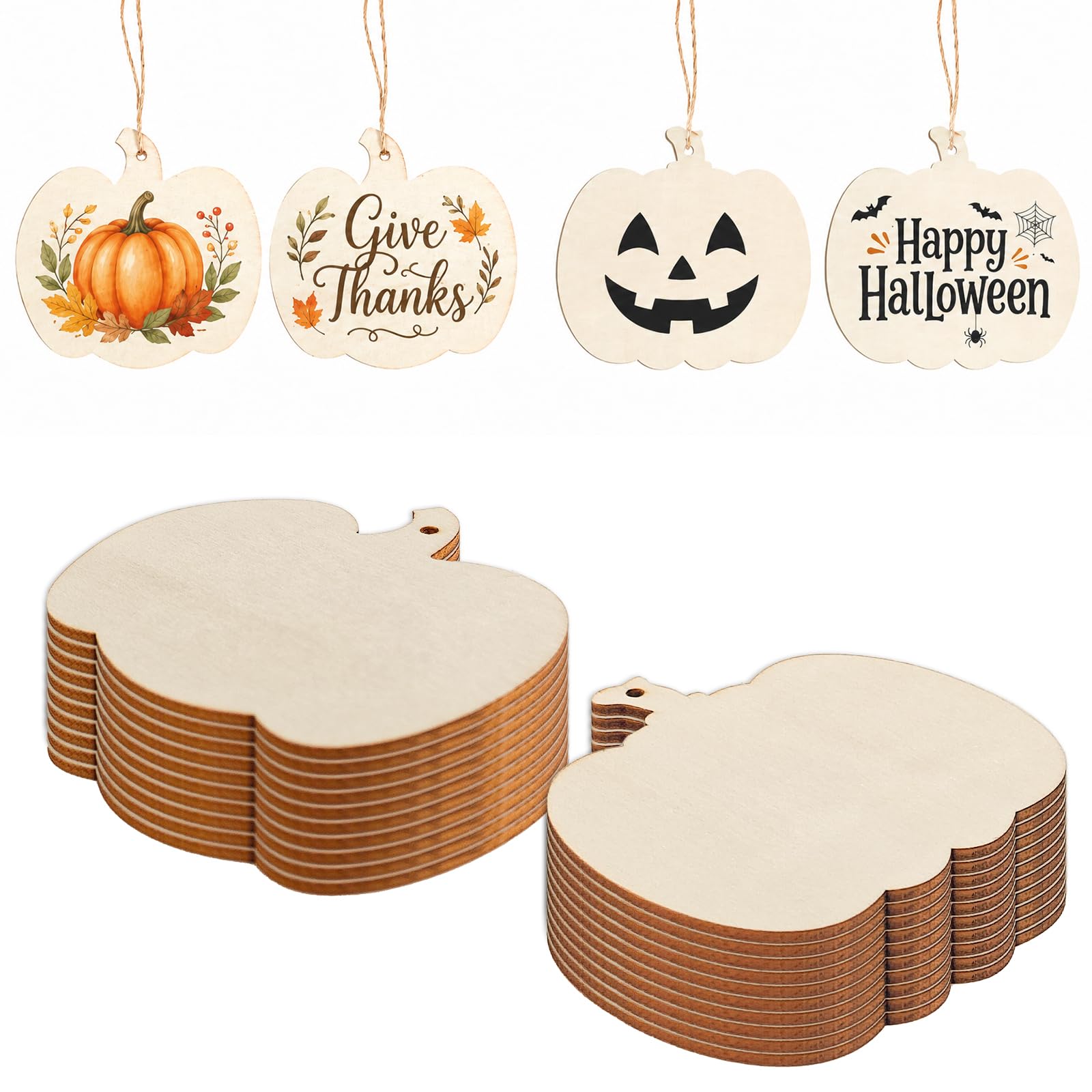 Geukmun 20Pcs Pumpkin Wood Cutouts Color Your Own Wooden Halloween