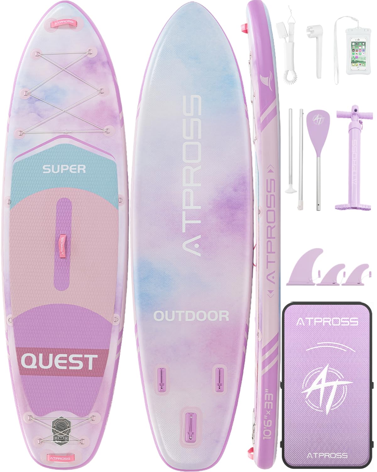 10'6''x33''Inflatable Stand Up Paddle Board, 400lbs Extra Wide Stand Up Paddleboard with Kayak Seat, Anti-Slip EVA Deck Premium SUP Accessories Kit, Non-Slip Stable Deck Boat