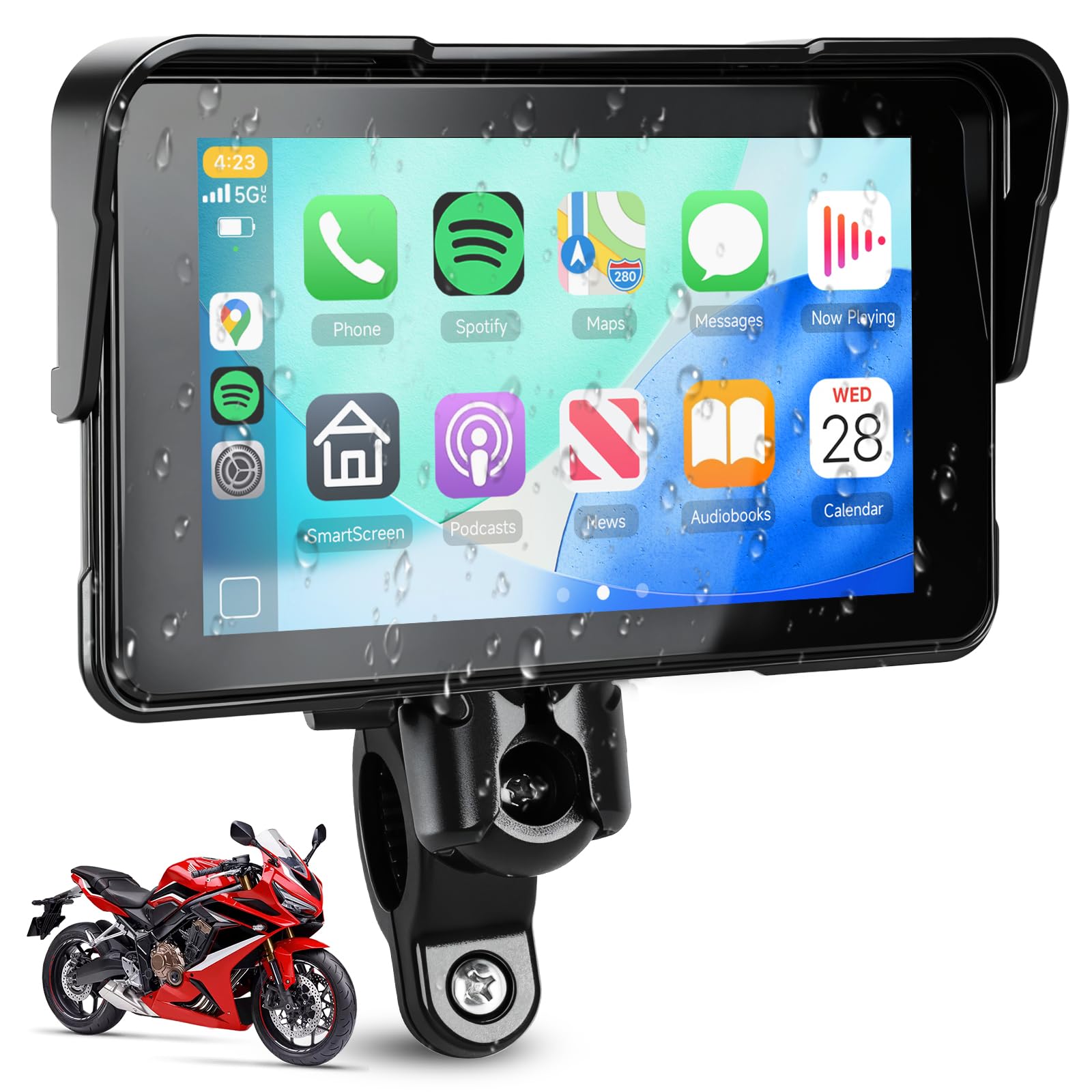 Portable CarPlay for Motorcycle with 5-Inch Touchscreen Wireless Android Auto, Carplay Screen GPS Navigation for Motorbike Waterproof Bluetooth Voice Control-image-45
