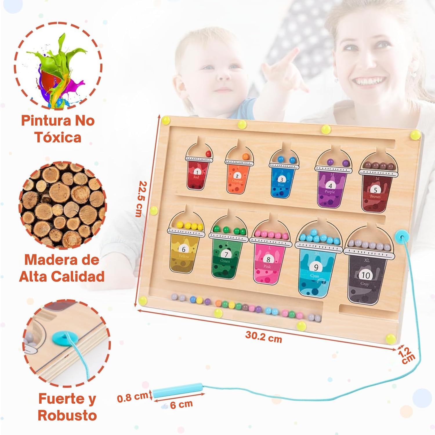 Adena Montessori Montessori magnetyczna tablica do układania kolorów i liczb – drewniana deska do układania puzzli i liczenia kolorów