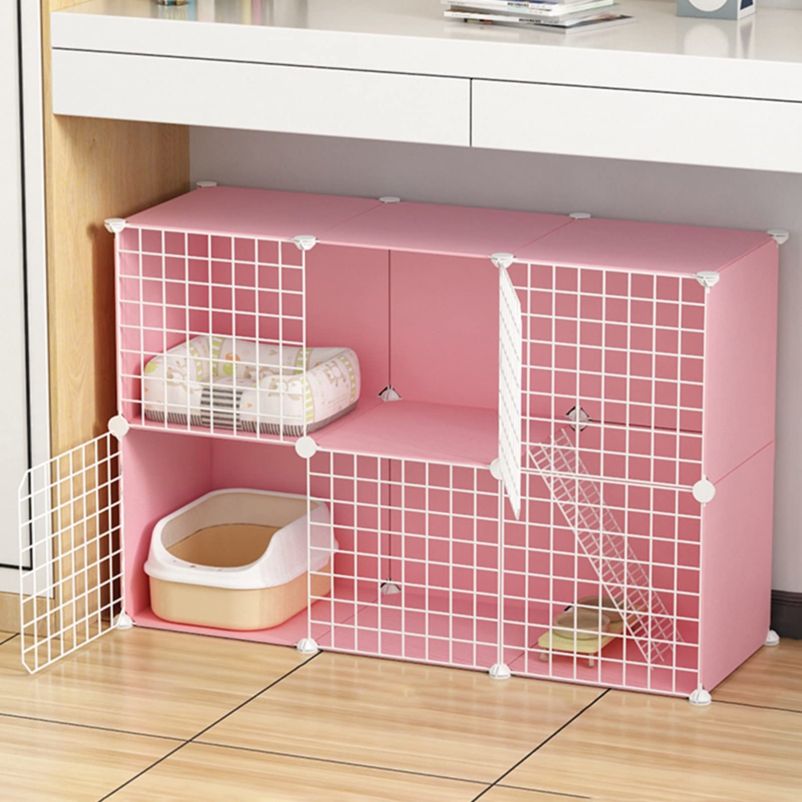 Gabbia per Gatti Doppia Piattaforme in plastica Trasportino per Gatti, Gabbia per Furetti Staccabile, Gabbia per Gattini Rigida espandibile per Accessori per Gatti da Interno (Color : Pink)