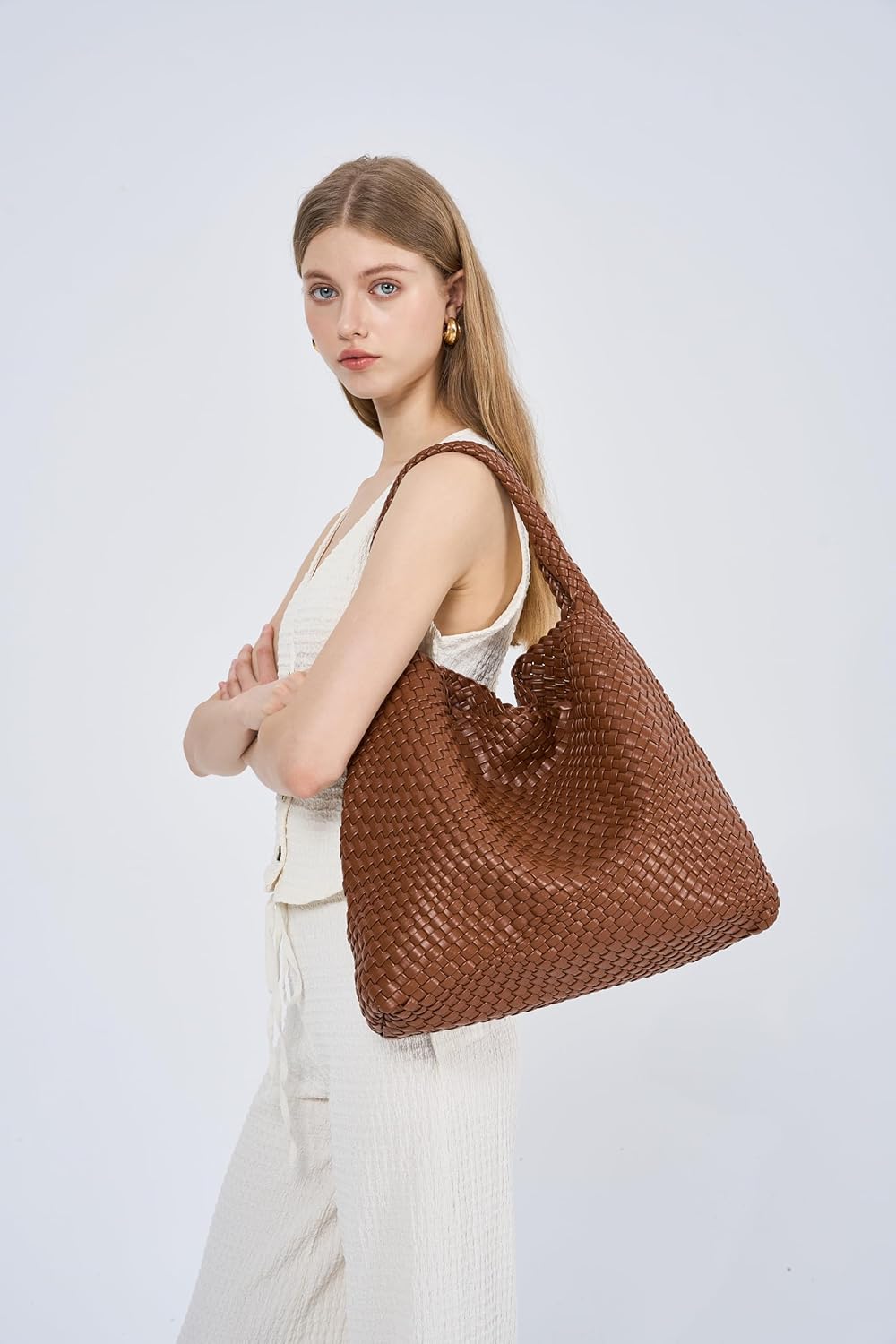 Large Woven Tote Bag for Women Weave Purse Woven Leather Handbag - Image 2