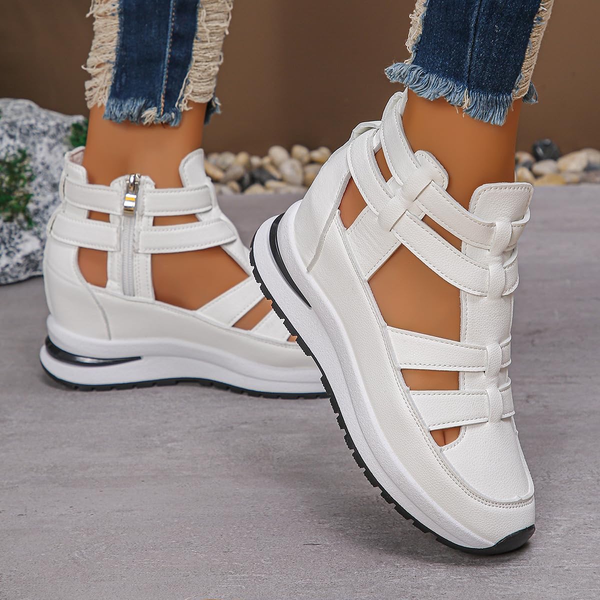 Sandalias para mujer, transpirables, sandalias de tacón para mujer, sandalias de punta cerrada, sandalias romanas de gladiador de verano