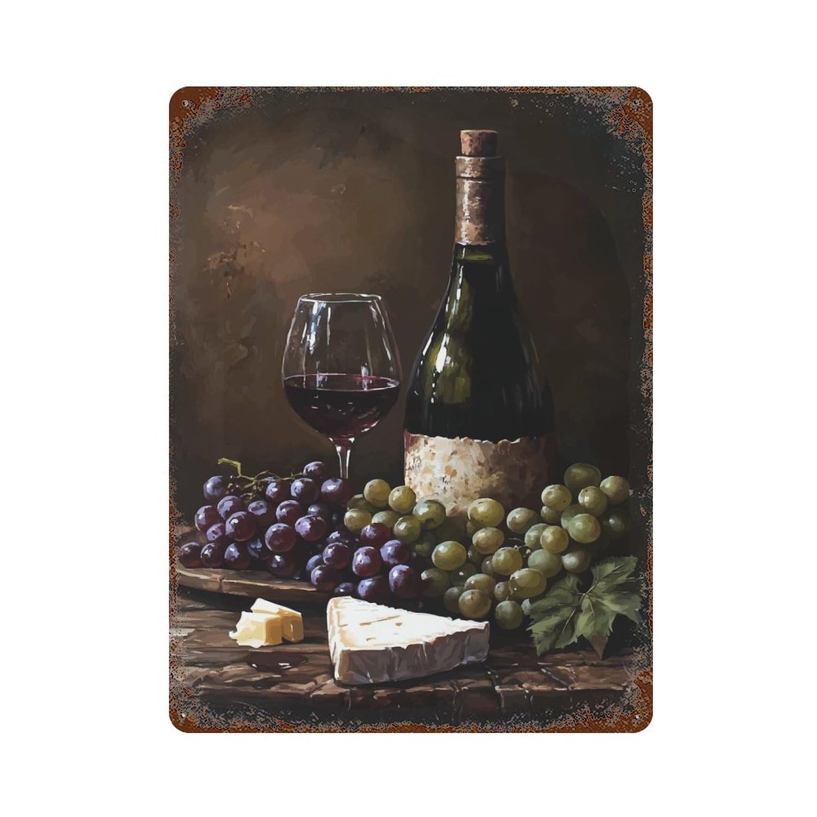 Wine, Grapes, And Cheese Still Life Vintage Metal Tin Sign 15.7"x11.8", for Garage, Bar And Workshop Decor, Novelty Wall Decor