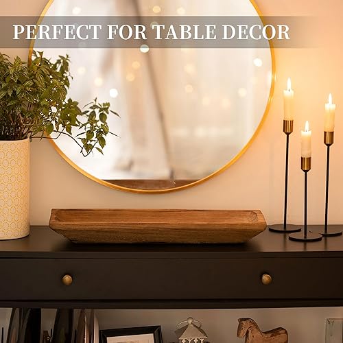 Miniatura 7 de Hanobe Cuenco decorativo para masa de madera centro de mesa de madera largo, decoración de mesa natural, portavelas rústico, sin acabar, centros de