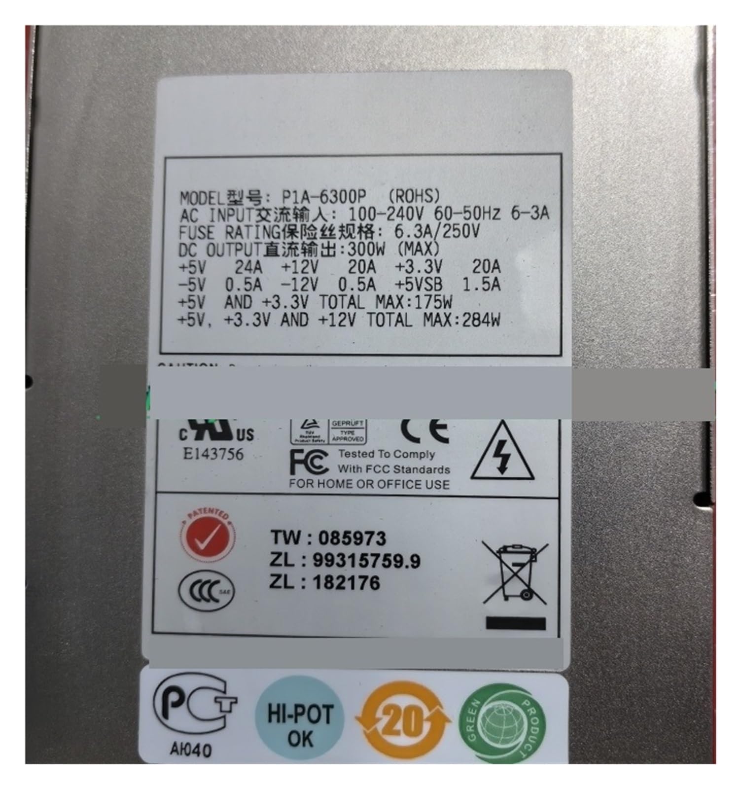 TSCFHGQI P1A-6300P 300W 1U Power Supply