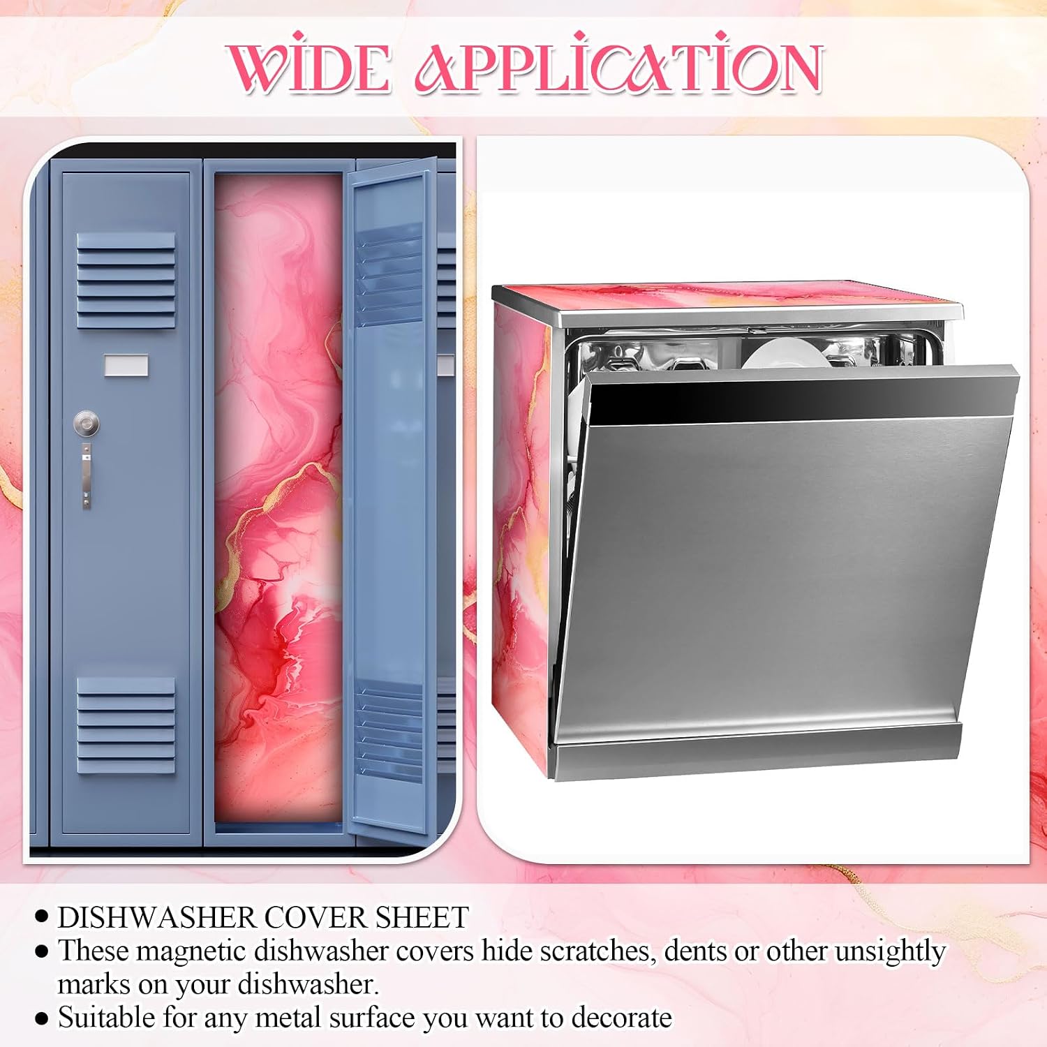 Tinideya 4 Pcs School Locker Magnetic Wallpaper 12 x 36 Inch Magnetic Removable Locker Sticker Accessories for Middle High School Students University Office Accessories(Marble,Pink)
