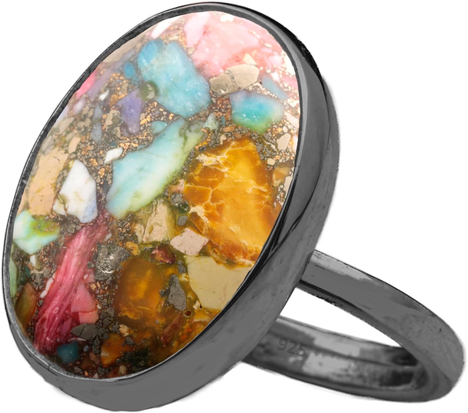 Natural Amazonite Crystal Ring Black Oxidized 925 Sterling Silver Oval Solitaire Gemstone Dainty Perseverance Crystal Virgo Wealth Statement Ring Handmade Turkish Fine Jewelry