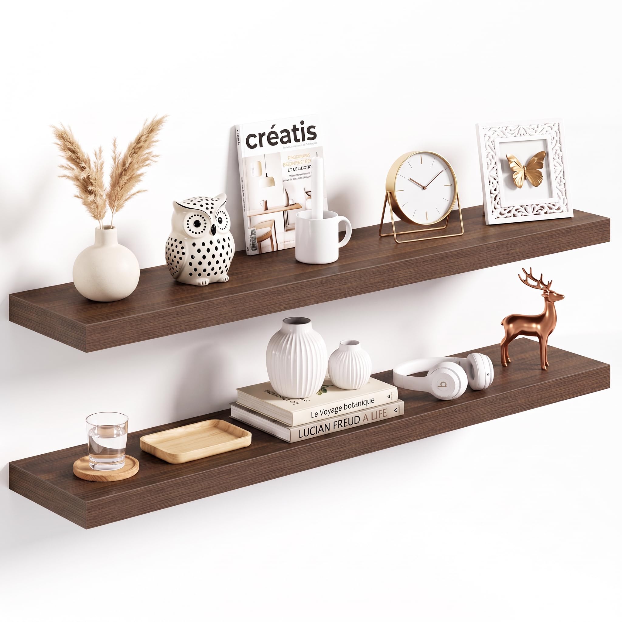 Acovy 100x20cm Floating Shelves 2 Pack, Wall Mount Display Shelf, Walnut