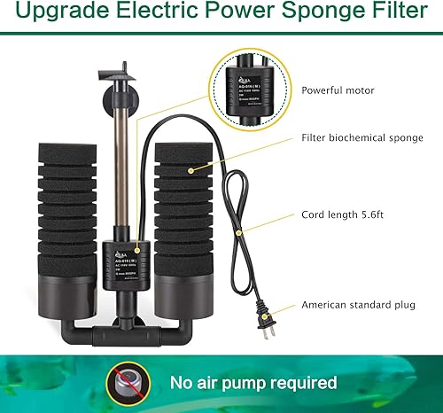 Miniatura 2 de AQQA Filtro de esponja de energía eléctrica para acuario, filtro de espuma sumergible de silencio de 3 W5 W, esponjas de cerámica bio, filtro doble