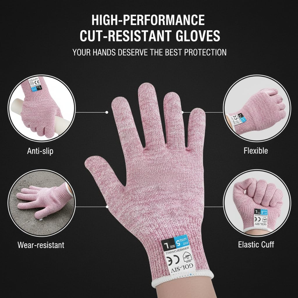 A5 Cut Resistant Gloves, Safety Work,Kitchen Cutting Gloves,Oyster Shucking,Wood Carving, Meat Cutting, Fish Handling (Pink, XL) - Image 3