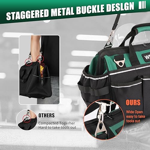 Miniatura 6 de Bolsa de herramientas de electricista resistente, organizador de 24 bolsillos de 17.13 pulgadas con cinturones colgantes, mango suave para