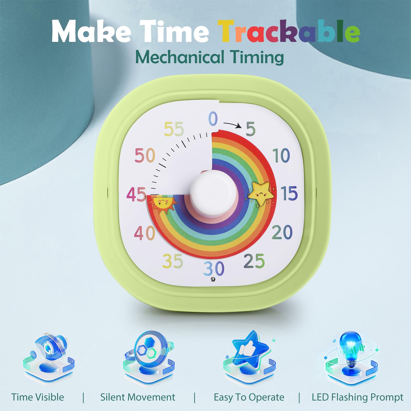 HTN - Timer Per Bambini Da 60 Minuti, Timer Analogico Visivo Silenzioso Da 3 Pollici Compatibile Con Bambini Rosso 8198306412770