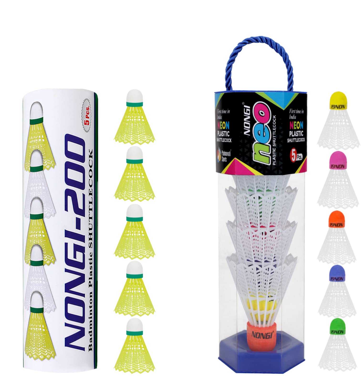 NONGI Neo Badminton Shuttlecocks Combo for Indoor and Outdoor Sports, Pack of 10, 5 pcs Colored Cork White Shuttlecockes and 5pcs Yellow Shuttle, Speed Medium (77) (B0B9BPYQ1F) Amazon Price History, Amazon Price Tracker