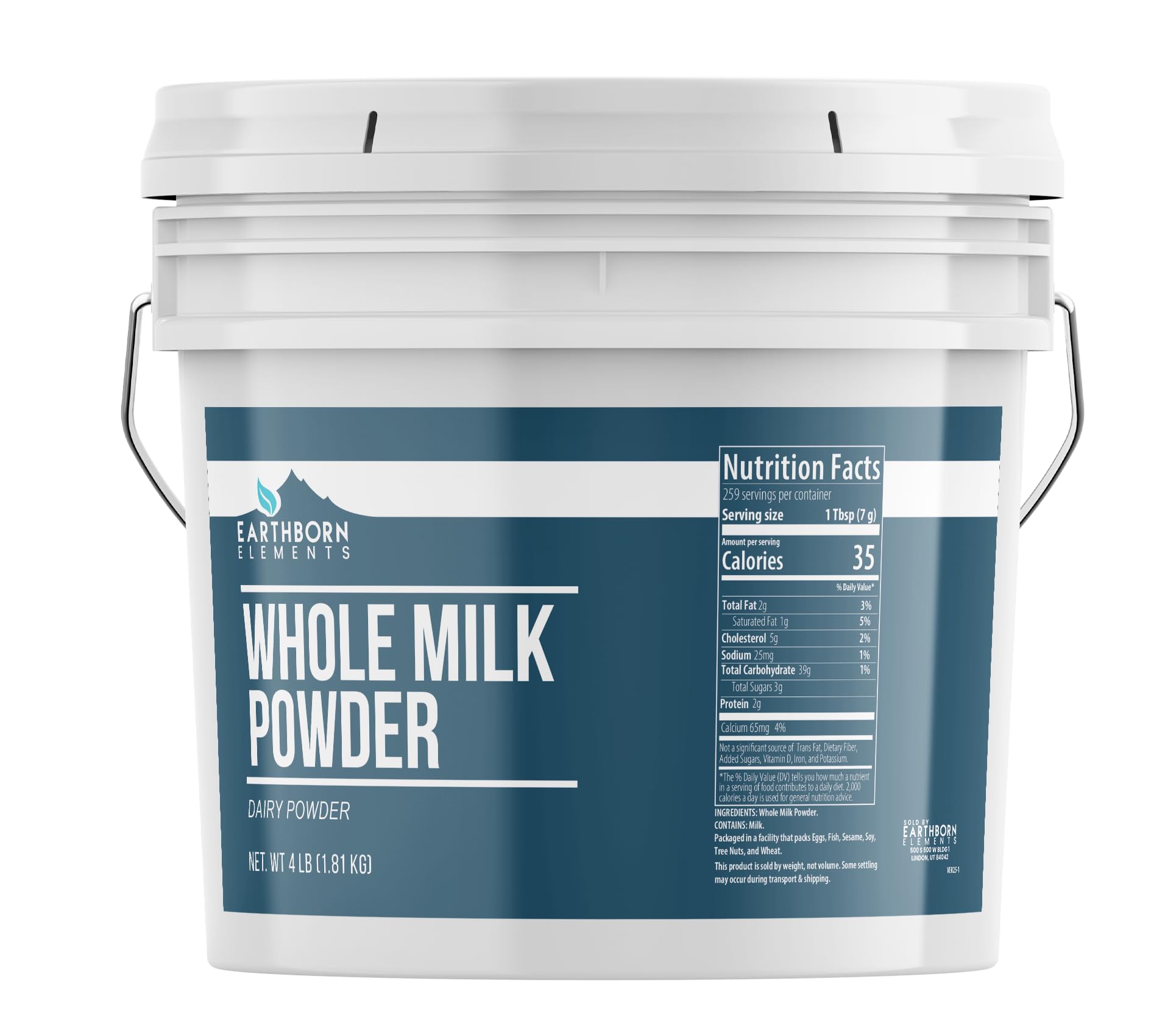 Earthborn Elements Whole Milk Powder 1 Gallon, Light Sweet Taste, Bulk Size (64 Ounce)