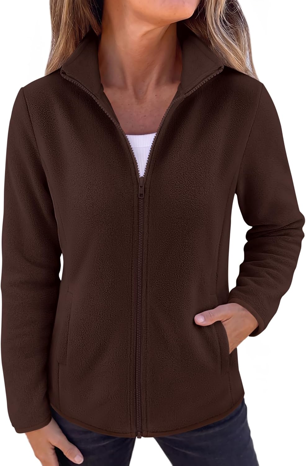 Zeagoo Fleece Jacket for Women Lightweight Full Zip Up Coat with Pockets | Long Sleeve Fleece Jackets Fall Outwear Outfits Hiking Athletic Clothes Warm Winter Clothes
