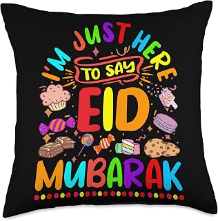 Islamic Gifts & Muslim Clothes & Eid Mubarak Gift Ramadan, Muslim al Fitr with Sweets for Eid Mubarak Throw Pillow, 18x18, Multicolor