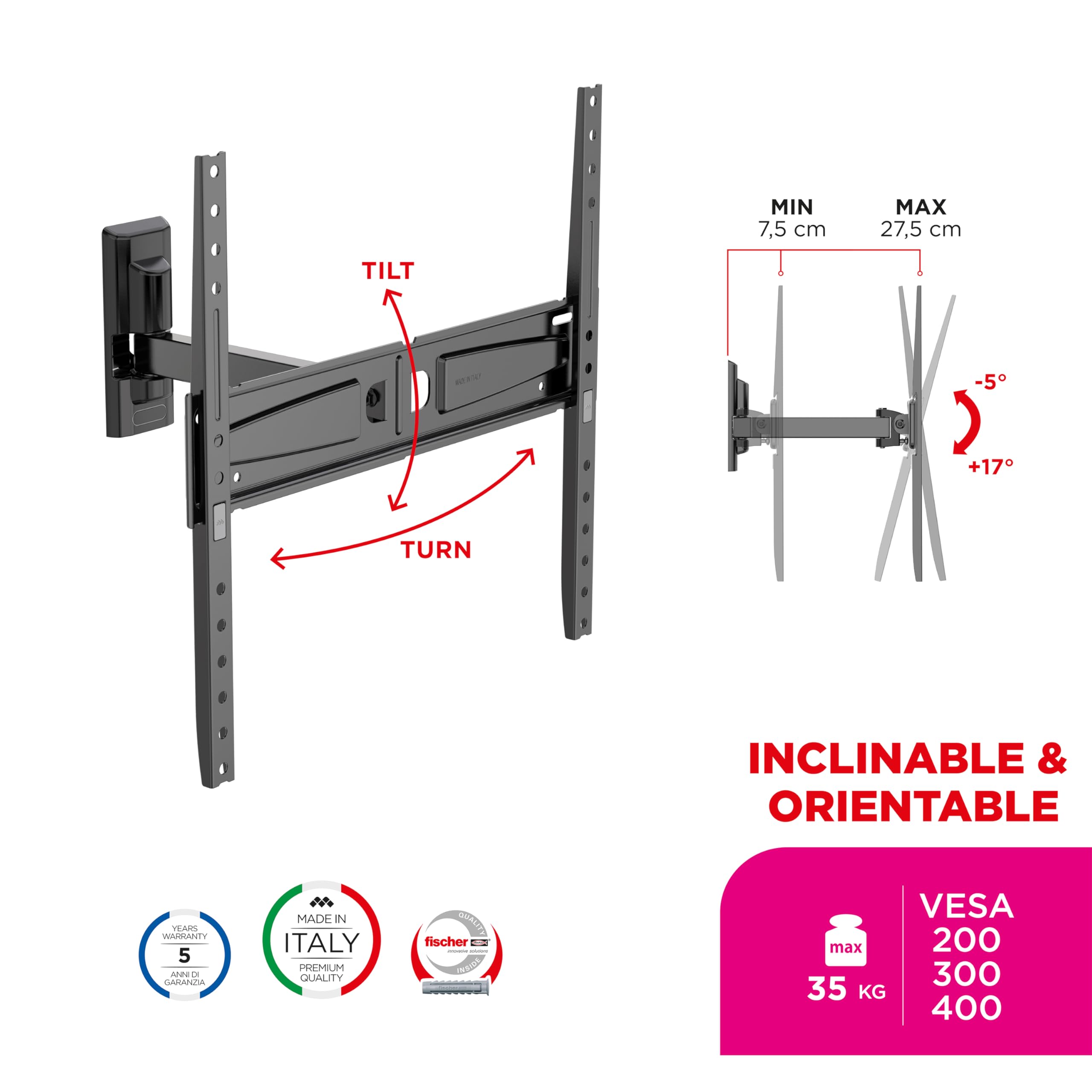 Meliconi - supporto tv da parete con rotazione flatstyle meliconi fr400 - 1219793