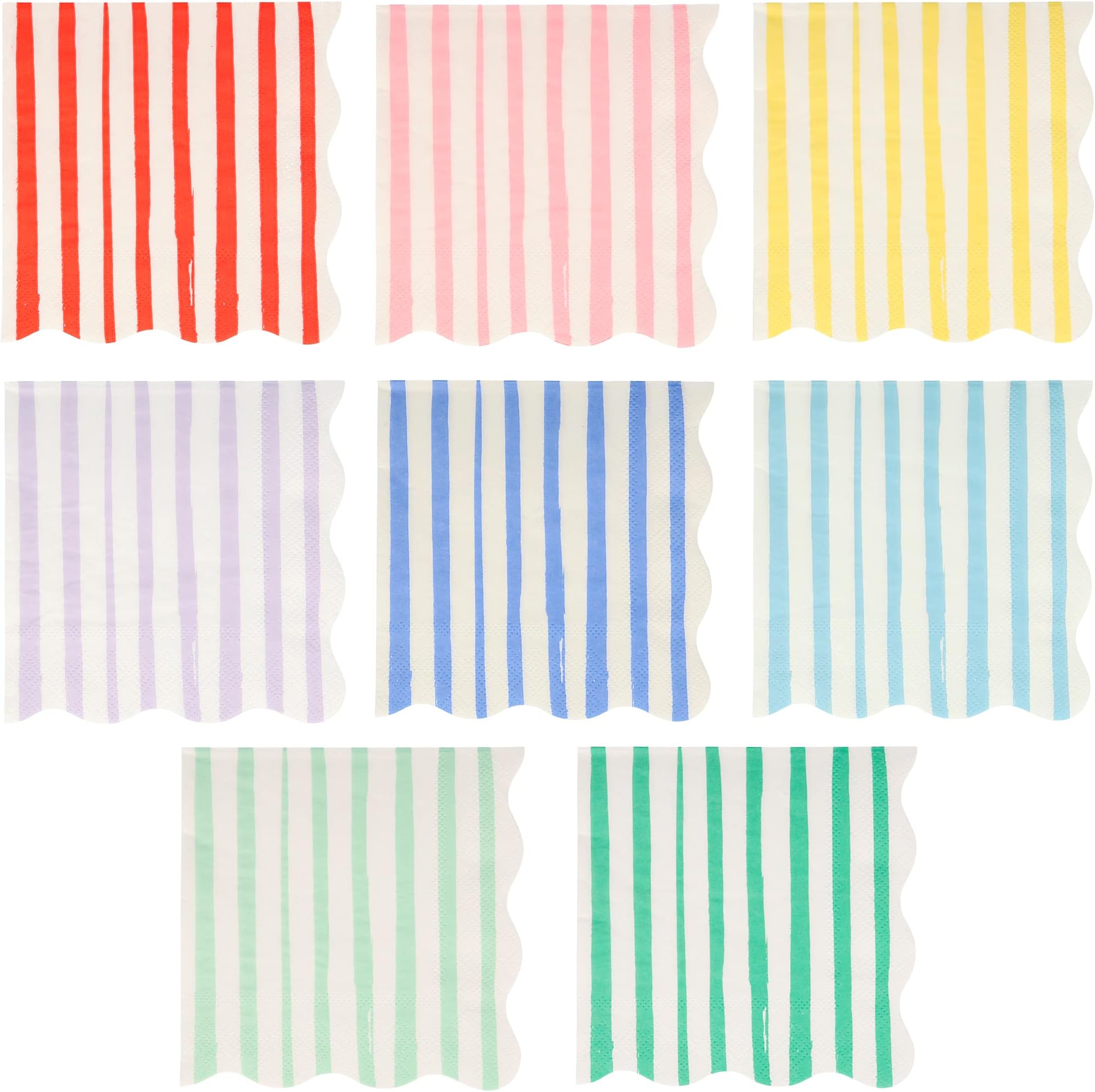Pastel Striped Napkins (Pack of 16), Thick & Absorbent 3-Ply Paper Pastel Napkins with Wavy Edges, Available in Dinner & Cocktail Sizes, Disposable