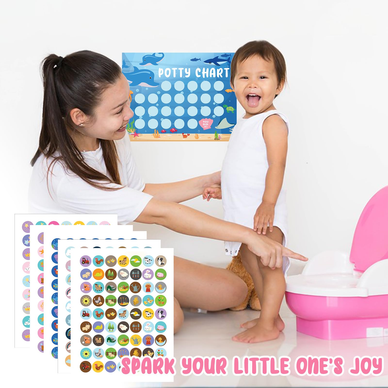 Tableau d'Apprentissage de la Propreté pour les Tout-Petits, Bohème Réutilisable Tableau de Récompense avec Autocollants Amusant et Motivant Apprentissage de la Propreté pour Garçons et Filles