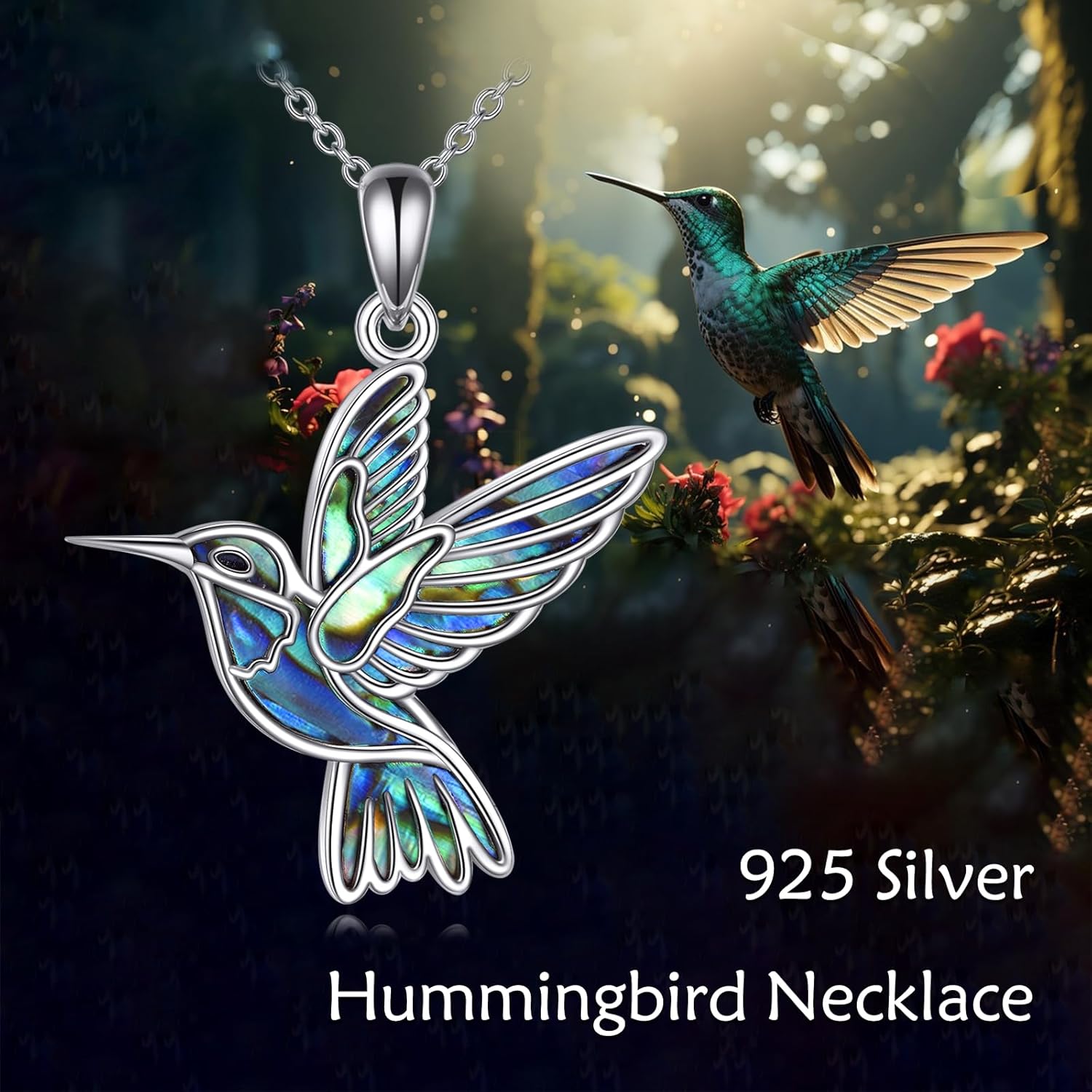 Hummingbird Necklaces 925 Sterling Silver Abalone Shell Humming Bird Pendant Necklace Hummingbird Jewelry Gifts for Women Men Hummingbirds Lovers - Image 5
