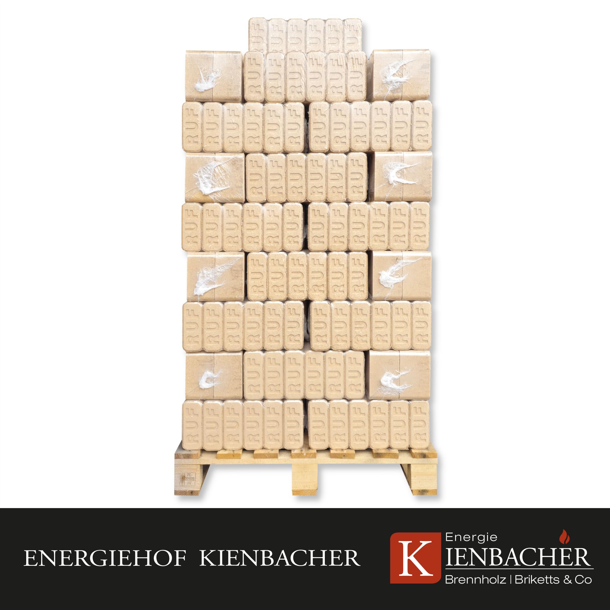 1000kg Palette RUF Hartholzbriketts Eckig Brenn Kamin Ofen Grill Smoker Heiz Holz Gluthalter Brennholz Premium Öko Holzbriketts | 1 Palette | Energie Kienbacher