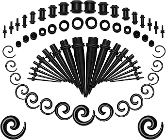 Milacolato Kit 68 Pièces Écarteur Oreilles 14G-00G - Cônes Acrylique, Bouchons Silicone Et Tunnels Pour Piercing