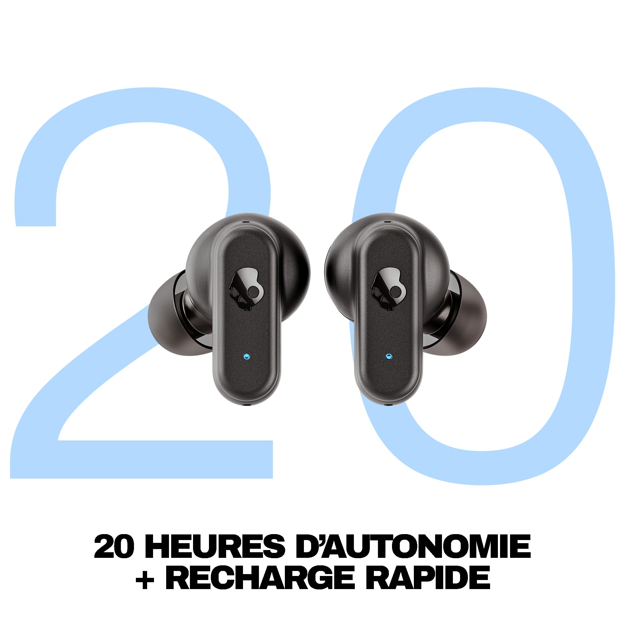 Skullcandy Dime 3 Écouteurs sans Fil, Casque Bluetooth, Conception Isolante du Bruit, Jusqu’à 20 Heures d’Autonomie, Transport Facile avec Étui à Clipser Partout - Noir