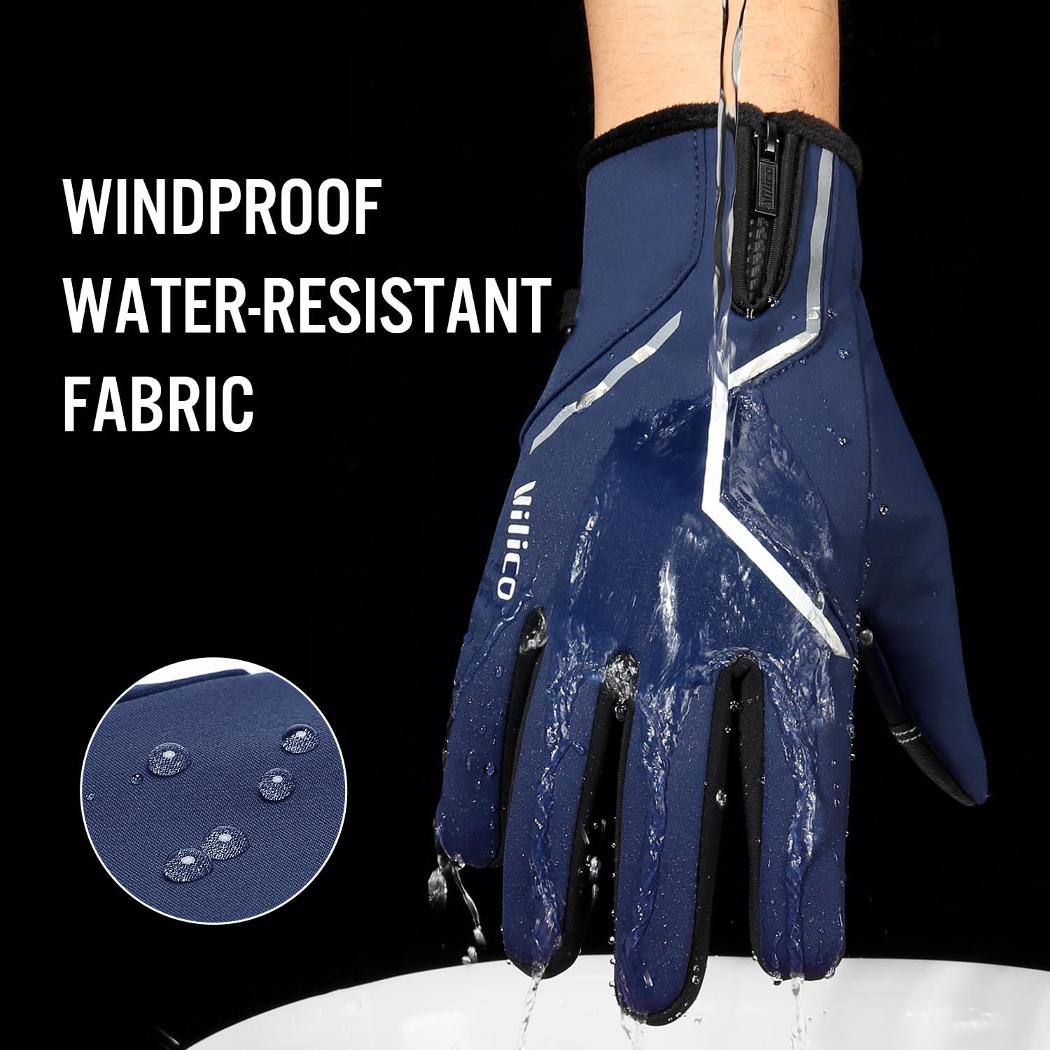 Vilico Unisex Winterhandschuhe, Touchscreen Winddicht Wasserfest rutschfest Warme Handschuhe für Outdoor Radfahren Laufen Wandern