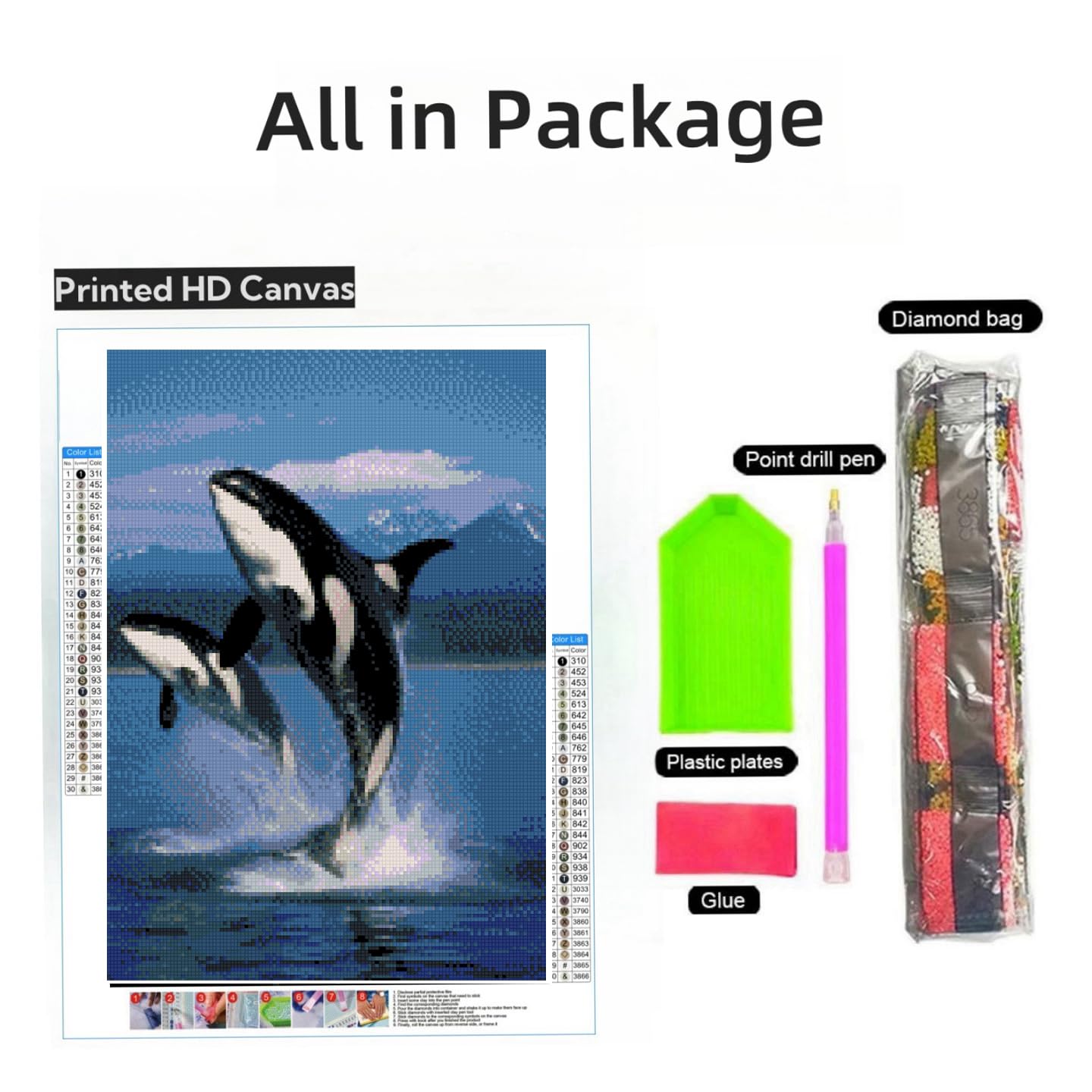 ダイヤモンドアートクラブ Jumping Orcas Jumping Orcas Killer Whale 5D Diamond Art DIY Paint with Full