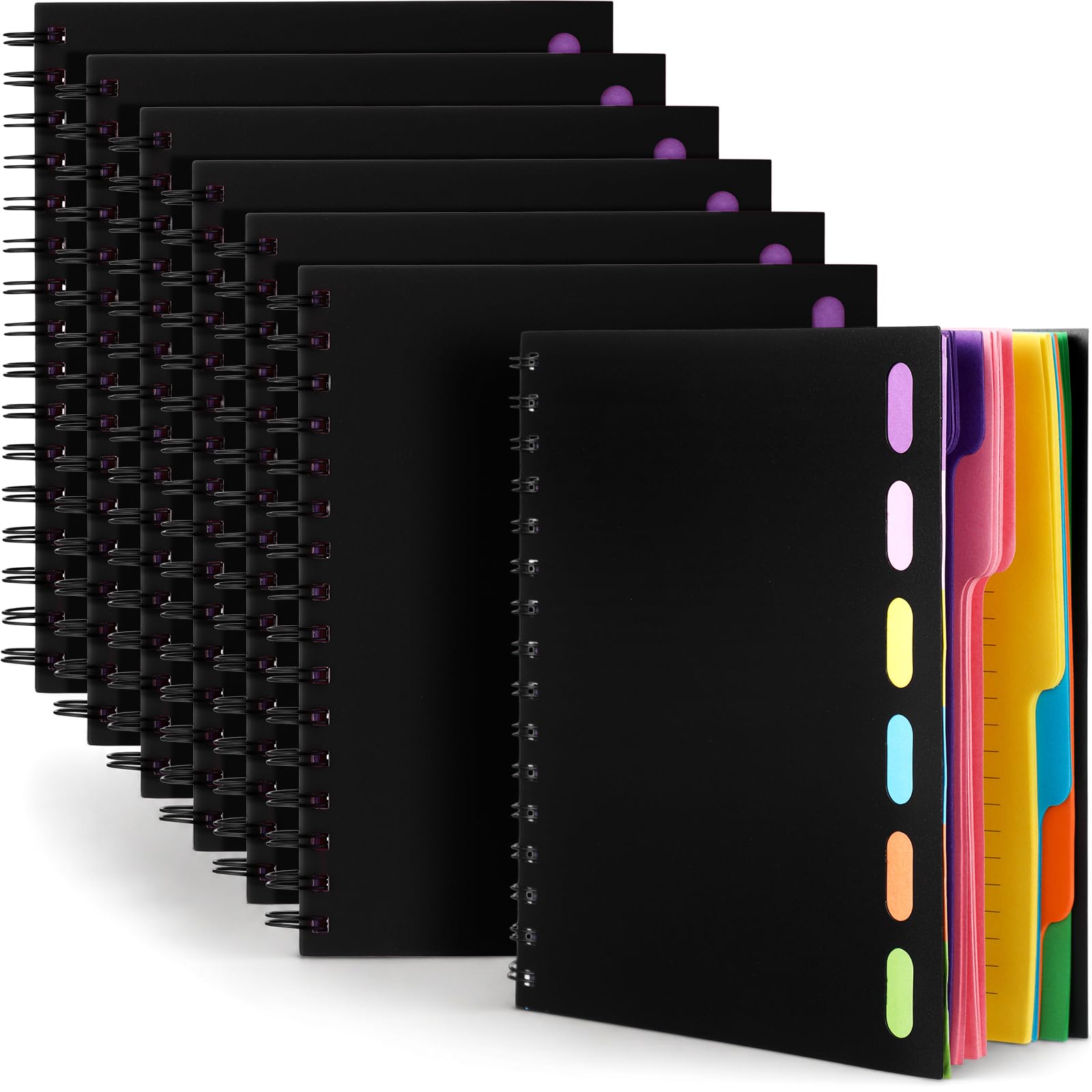 Fainne 6 quaderni a spirale per 6 soggetti, formato A5, a righe, con divisori e linguette, 16,8 x 20,5 cm, 240 pagine a righe, per studiare, scrivere, forniture per ufficio (nero)