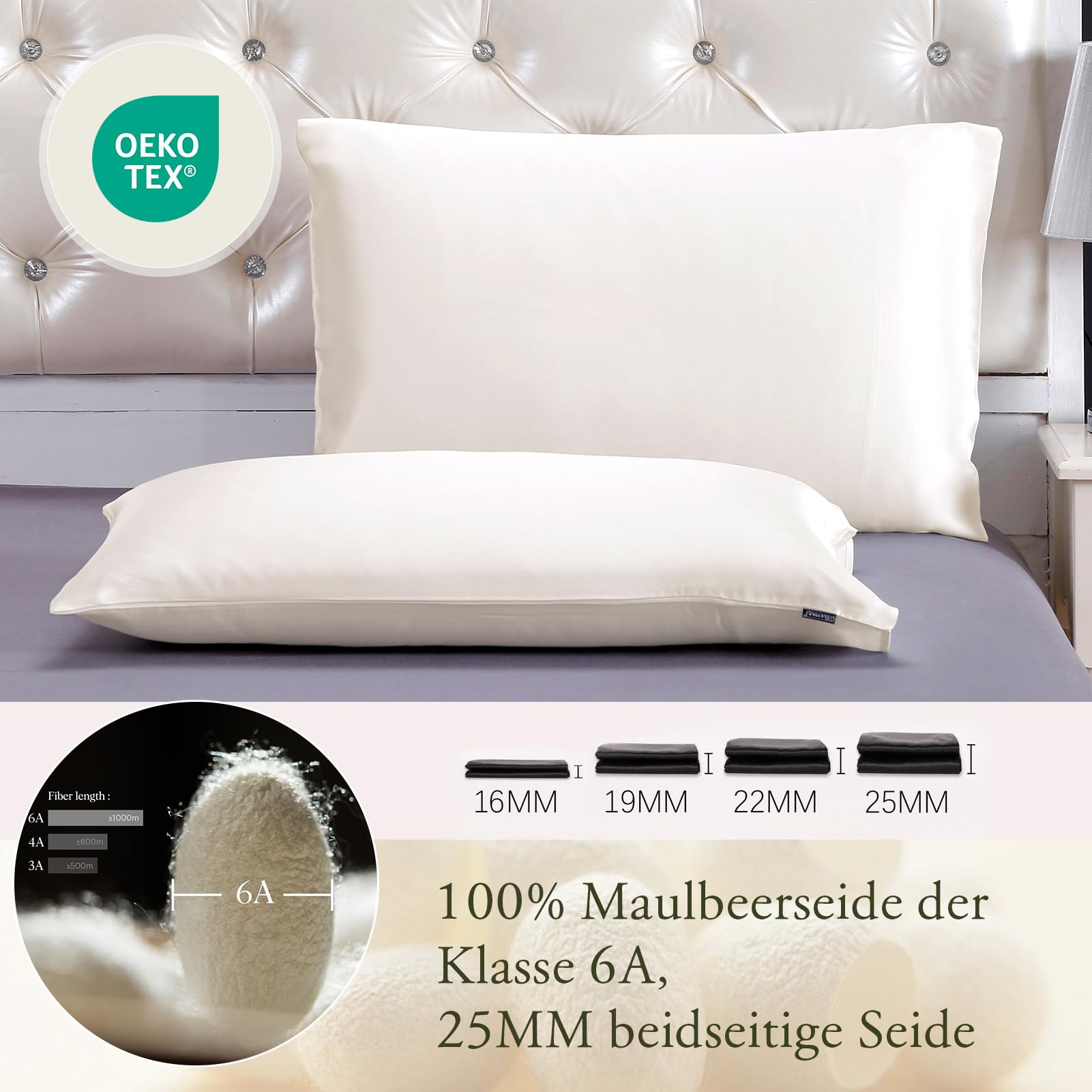 LilySilk Jedwabna poszewka na poduszkę, 25 momme, z zakładką, 1 sztuka, w 100% wysokiej jakości jedwab morwowy, opakowanie, wielokrotnego użytku, 80 x 80 cm, kość słoniowa