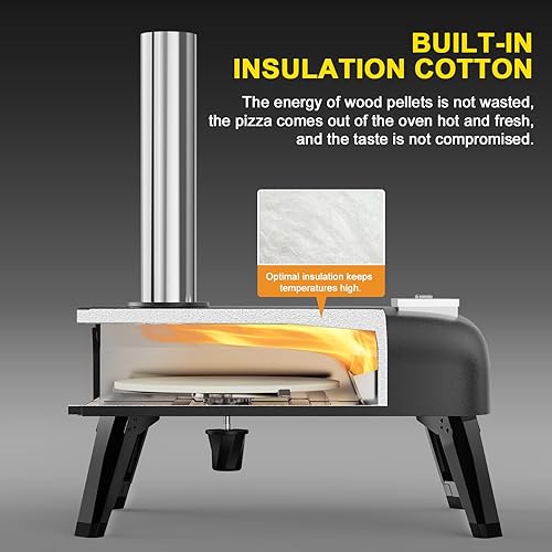 Miniatura 8 de Horno de pizza al aire libre de 12 pulgadas, horno de pizza de pellets para exteriores, horno de pizza portátil de acero inoxidable para patio